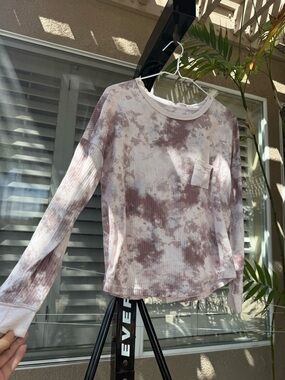 Tie-Dye Long Sleeve Ribbed Top and Pant - Mauve/White